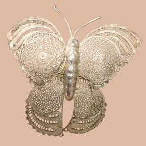 Mexican 925 Silver Fine Filigree Butterfly Vintage Brooch Pin